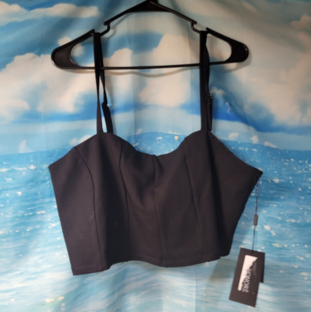 11 Honore NWT Shayla Seamed Cropped Tank Knit Black Size 2x or 3X‎